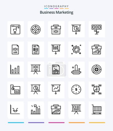 Téléchargez les illustrations : Creative Business Marketing 25 OutLine icon pack  Such As pie. chart. target. business. economy - en licence libre de droit