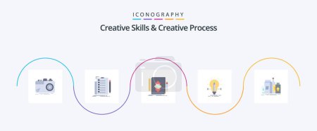 Téléchargez les illustrations : Creative Skills And Creative Process Flat 5 Icon Pack Including solution. bulb. list. development. identity - en licence libre de droit