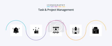 Ilustración de Task And Project Management Glyph 5 Icon Pack Including startup. computer . people - Imagen libre de derechos