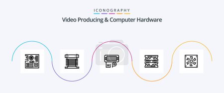 Téléchargez les illustrations : Video Producing And Computer Hardware Line 5 Icon Pack Including dimm. component. cpu. cards. data - en licence libre de droit