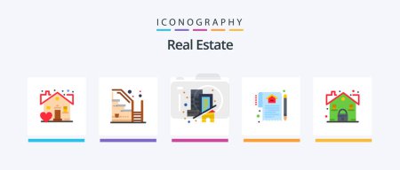 Illustration for Real Estate Flat 5 Icon Pack Including estate. deal. building. house. document. Creative Icons Design - Royalty Free Image