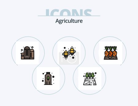 Téléchargez les illustrations : Agriculture Line Filled Icon Pack 5 Icon Design. agriculture. harvest. agriculture. farming. agriculture - en licence libre de droit