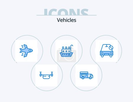 Illustration for Vehicles Blue Icon Pack 5 Icon Design. no. car. airplane. vessel. marine - Royalty Free Image