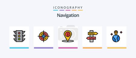 Téléchargez les illustrations : Navigation Line Filled 5 Icon Pack Including location. office. map. business. map pin. Creative Icons Design - en licence libre de droit