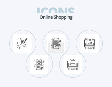 Illustration for Online Shopping Line Icon Pack 5 Icon Design. online. ads. online. credit. bank - Royalty Free Image
