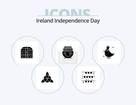 Illustration for Ireland Independence Day Glyph Icon Pack 5 Icon Design. bird. patricks. box. luck. fortune - Royalty Free Image