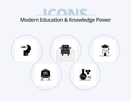 Ilustración de Modern Education And Knowledge Power Glyph Icon Pack 5 Icon Design. graduation. education. training. vehicle. truck - Imagen libre de derechos