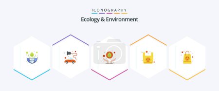 Illustration for Ecology And Environment 25 Flat icon pack including radiation. nuclear. environment. recycle bag. organic - Royalty Free Image