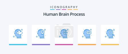 Illustration for Human Brain Process Blue 5 Icon Pack Including knowledge. head. mind. education. mind. Creative Icons Design - Royalty Free Image