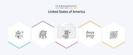 Illustration for Usa 25 Line icon pack including . star. badge. police. garland - Royalty Free Image