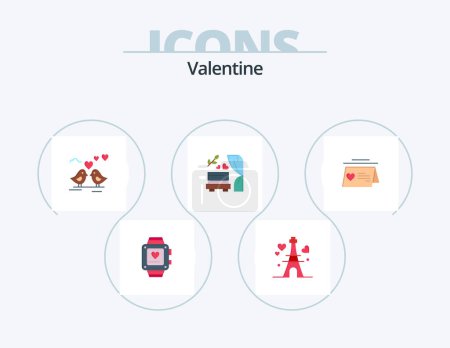Téléchargez les illustrations : Valentine Flat Icon Pack 5 Icon Design. love. love. tower. day. valentine - en licence libre de droit