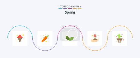 Téléchargez les illustrations : Spring Flat 5 Icon Pack Including line. flower. plant. cactus. plant - en licence libre de droit