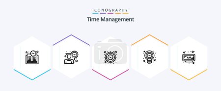 Téléchargez les illustrations : Time Management 25 Line icon pack including alarm. light. focus. idea. clock - en licence libre de droit