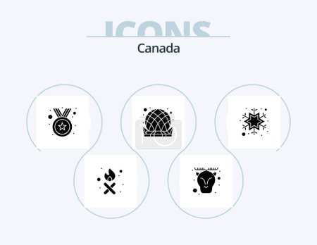 Téléchargez les illustrations : Canada Glyph Icon Pack 5 Icon Design. snow. dome. badge. city. building - en licence libre de droit
