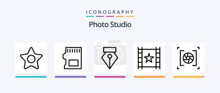 Ilustración de Photo Studio Line 5 Icon Pack Including retouch. photographer. player. photo. dvd. Creative Icons Design - Imagen libre de derechos