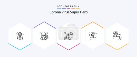 Ilustración de Corona Virus Super Hero 25 Line icon pack including physician. doctor. female. shield. health - Imagen libre de derechos