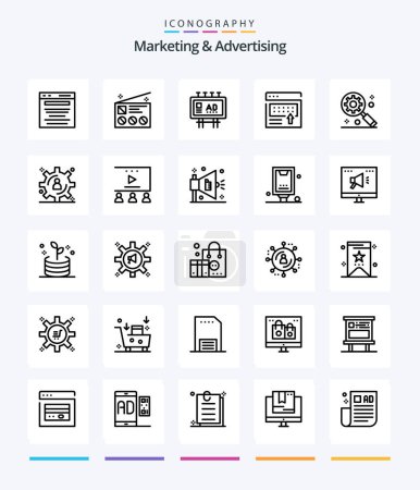 Illustration for Creative Marketing And Advertising 25 OutLine icon pack  Such As banner. advertising. news. publicity. marketing - Royalty Free Image
