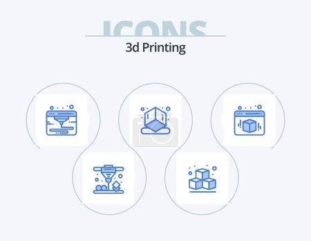 Ilustración de 3d Printing Blue Icon Pack 5 Icon Design. cube. printer. box. shape - Imagen libre de derechos