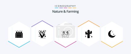 Illustration for Nature And Farming 25 Glyph icon pack including moon. farming. maize. plant. grains - Royalty Free Image