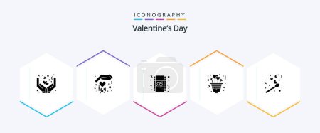 Téléchargez les illustrations : Valentines Day 25 Glyph icon pack including match. holiday. heart. romance. love - en licence libre de droit
