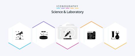 Illustration for Science 25 Glyph icon pack including flasks. science. drop. report. biology - Royalty Free Image