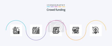 Téléchargez les illustrations : Crowdfunding Line 5 Icon Pack Including crowd funding. sales. agreement. presentation. graph - en licence libre de droit