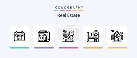 Ilustración de Real Estate Line 5 Icon Pack Including location. for rent. location. real estate. board. Creative Icons Design - Imagen libre de derechos