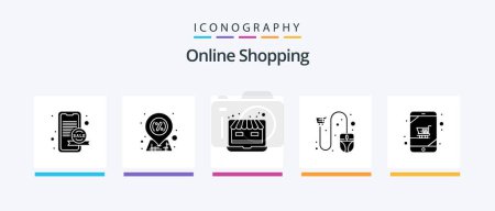 Téléchargez les illustrations : Online Shopping Glyph 5 Icon Pack Including . mouse. laptop. ecommerce. cart. Creative Icons Design - en licence libre de droit