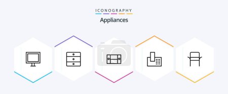 Illustration for Appliances 25 Line icon pack including furniture. phone. cabinet. home. appliances - Royalty Free Image