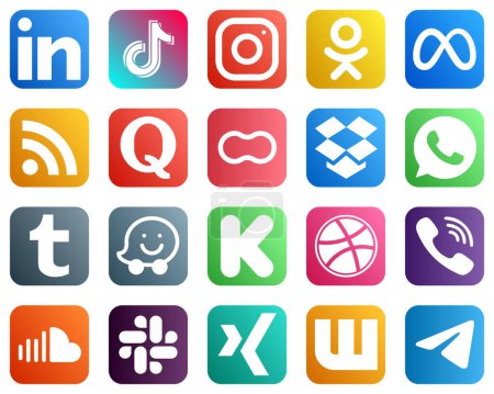 Illustration for 20 Unique Social Media Icons such as peanut. quora. meta. feed and facebook icons. Creative and high resolution - Royalty Free Image