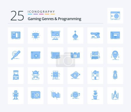 Ilustración de Gaming Genres And Programming 25 Blue Color icon pack including gaming. arcade. solution. progress. function - Imagen libre de derechos