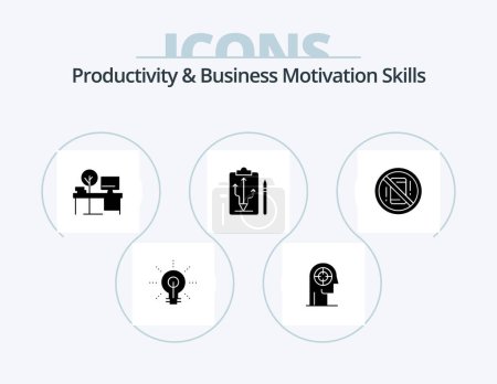 Ilustración de Productivity And Business Motivation Skills Glyph Icon Pack 5 Icon Design. strategy. head. head. table. office - Imagen libre de derechos