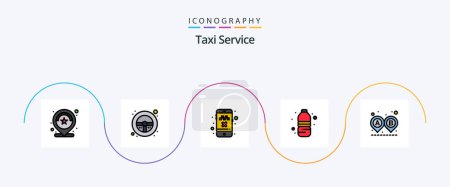 Téléchargez les illustrations : Taxi Service Line Filled Flat 5 Icon Pack Including destination. water bottle. wheel. water. transport - en licence libre de droit