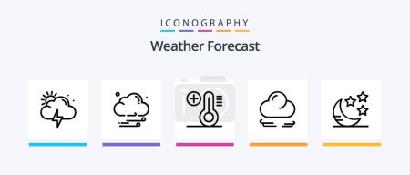 Téléchargez les illustrations : Weather Line 5 Icon Pack Including temperature. climate. weather. night. crescent. Creative Icons Design - en licence libre de droit