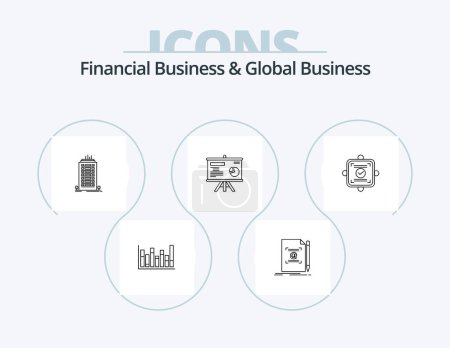 Téléchargez les illustrations : Financial Business And Global Business Line Icon Pack 5 Icon Design. bundle. balance. presentation. calculator. money - en licence libre de droit