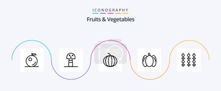 Téléchargez les illustrations : Fruits and Vegetables Line 5 Icon Pack Including . peppers. meat - en licence libre de droit