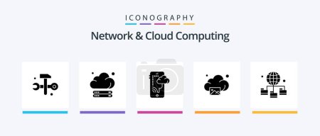 Téléchargez les illustrations : Network And Cloud Computing Glyph 5 Icon Pack Including connection. technology. cloud. image. cloud. Creative Icons Design - en licence libre de droit