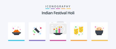 Ilustración de Holi Flat 5 Icon Pack Including day. food. holi. wheat. holi. Creative Icons Design - Imagen libre de derechos
