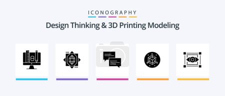 Téléchargez les illustrations : Design Thinking And D Printing Modeling Glyph 5 Icon Pack Including sketching. visual. chat. designd. scale. Creative Icons Design - en licence libre de droit
