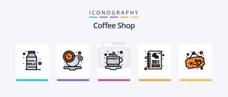 Téléchargez les illustrations : Coffee Shop Line Filled 5 Icon Pack Including time. coffee. machine. break. paper cup. Creative Icons Design - en licence libre de droit