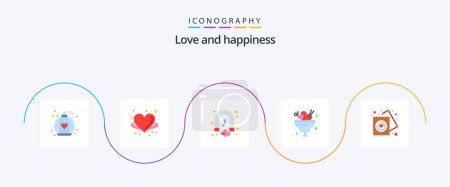 Téléchargez les illustrations : Love Flat 5 Icon Pack Including heart. ice. attract. food. romance - en licence libre de droit