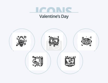 Téléchargez les illustrations : Valentines Day Line Icon Pack 5 Icon Design. video. love. heart badge. love. board - en licence libre de droit