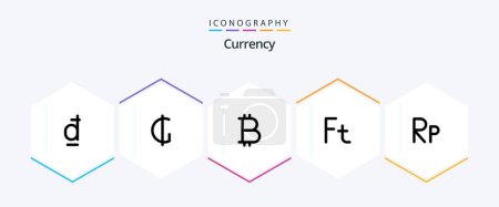 Illustration for Currency 25 FilledLine icon pack including rupiah. idr. bitcoin. hungary. forint - Royalty Free Image