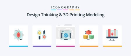 Téléchargez les illustrations : Design Thinking And D Printing Modeling Flat 5 Icon Pack Including education. shepping. brower. computing. box. Creative Icons Design - en licence libre de droit