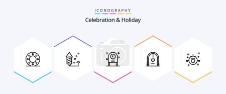 Téléchargez les illustrations : Celebration and Holiday 25 Line icon pack including wedding. love. holiday. celebration. party - en licence libre de droit