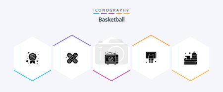 Téléchargez les illustrations : Basketball 25 Glyph icon pack including basketball. ball. live. net. basketball - en licence libre de droit