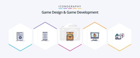 Ilustración de Game Design And Game Development 25 FilledLine icon pack including dimensional. 3d. sand clock. treasure. gold - Imagen libre de derechos