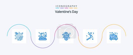 Téléchargez les illustrations : Valentines Day Blue 5 Icon Pack Including transport. delivery. love. valentine fire. love - en licence libre de droit