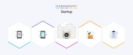 Illustration for Startup 25 Flat icon pack including strategy. clipboard. insignia. box. package - Royalty Free Image