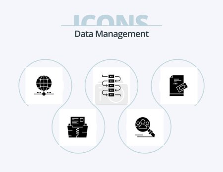 Téléchargez les illustrations : Data Management Glyph Icon Pack 5 Icon Design. . data . profile . worldwide . earth - en licence libre de droit
